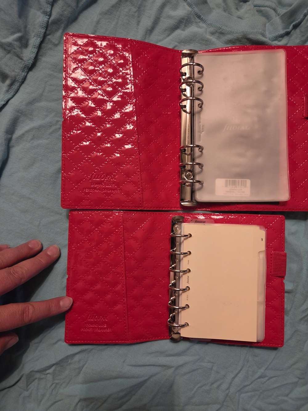 Rare Matching Set! Filofax Domino Luxe Quilted Patent Organizers (Personal & Poc